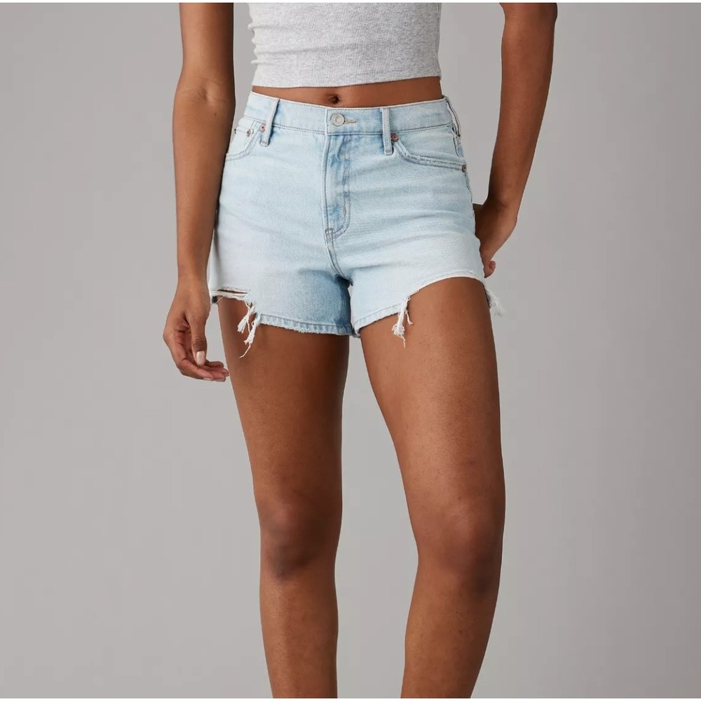 American Eagle Strigid Relaxed Short Light Wash Jean Shorts Casual Boho Size 000